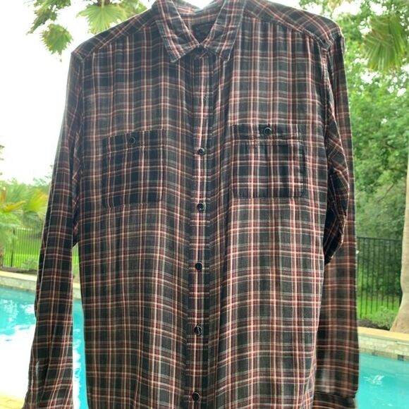 Medium Lucky Brand Red-Black LS Shirt - Picture 6 of 7